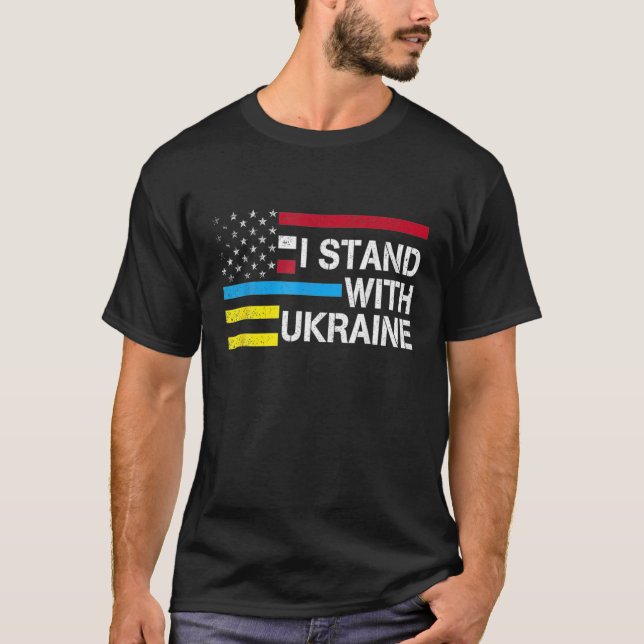 Support I Stand With Ukraine American Flag Ukraini T-Shirt (Front)