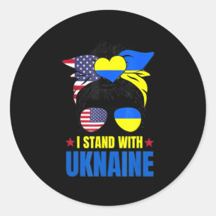 Support I Stand With Ukraine Messy Bun American Uk Classic Round Sticker