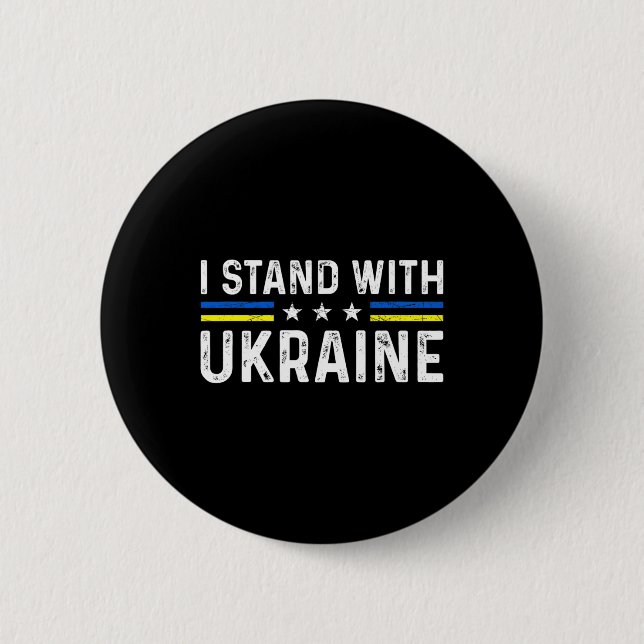 Support I Stand With Ukraine Ukrainian Flag  Button (Front)