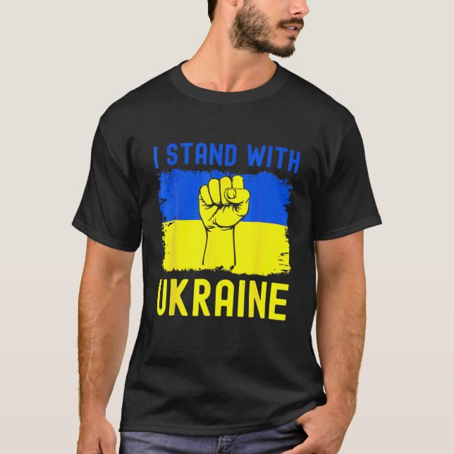 Support I Stand' With Ukraine Ukrainian Flag Men W T-Shirt (Front)
