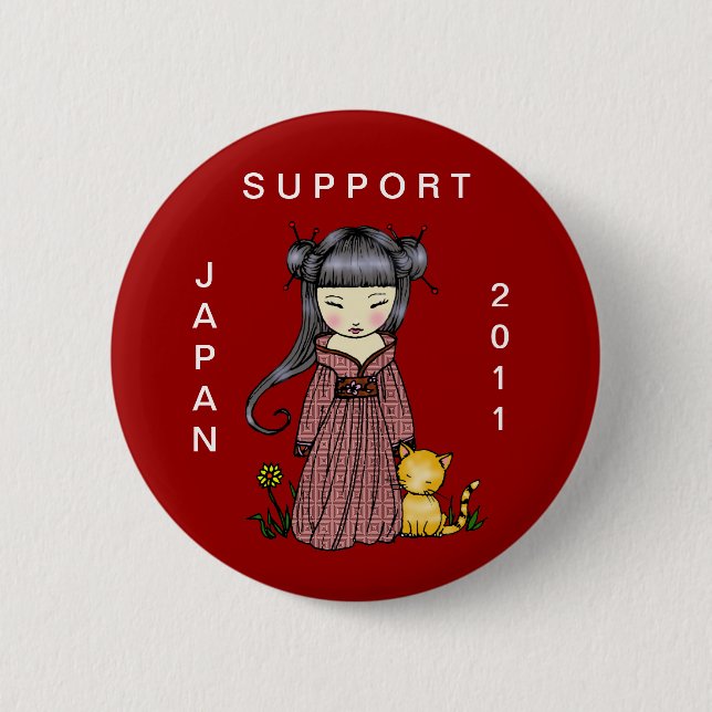 Support Japan Button Kimono Girl (Front)
