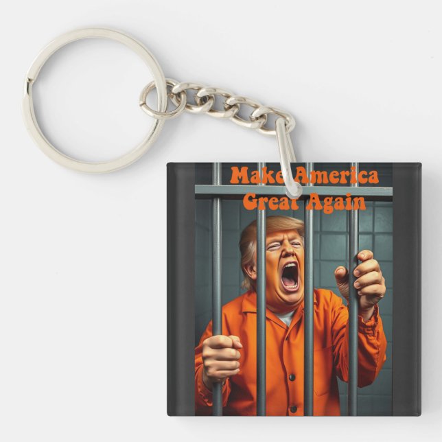 Support Kamala Walz Justice Trump Funny Satire  Keychain (Front)
