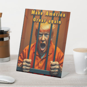 Support Kamala Walz Justice Trump Funny Satire  Pedestal Sign