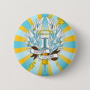 Support Legend Gamer Yellow Winged Syringe Cartoon Button