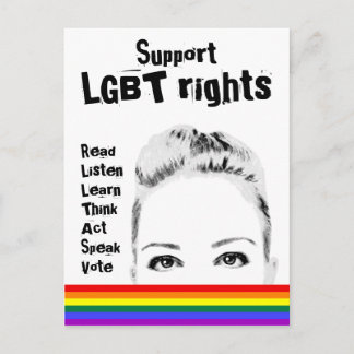 Support LGBT Rights Woman's Face and Rainbow Postcard