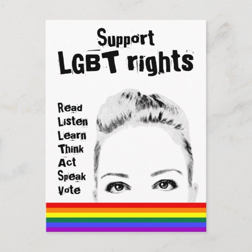 Support LGBT Rights Womans Face and Rainbow Postcard