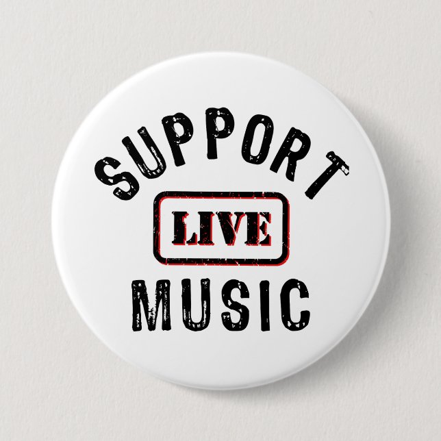 Support Live Music, Live Band, Music Concertgoer  Button (Front)