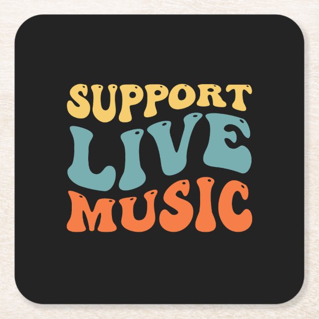 Support Live Music Square Paper Coaster (Front)