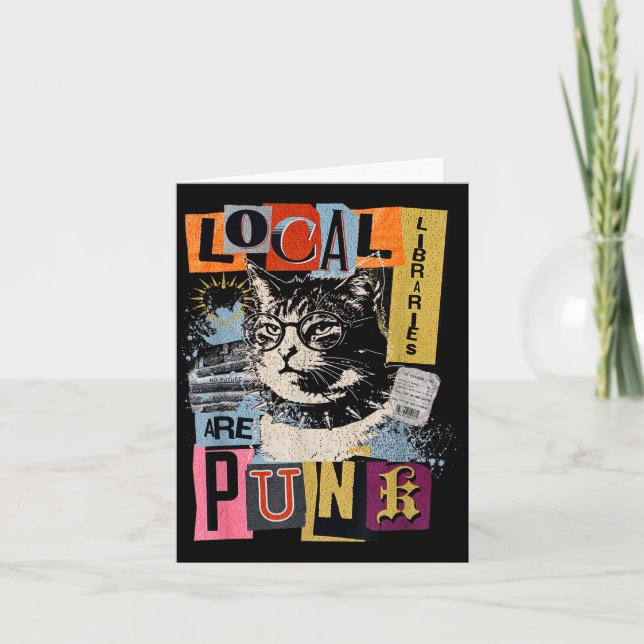 Support local library funny cat reading book y2k card (Front)