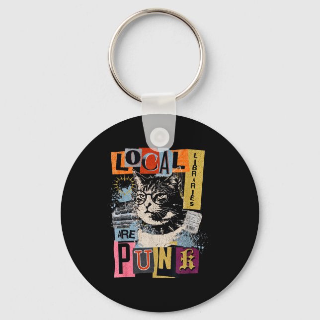 Support local library funny cat reading book y2k keychain (Front)