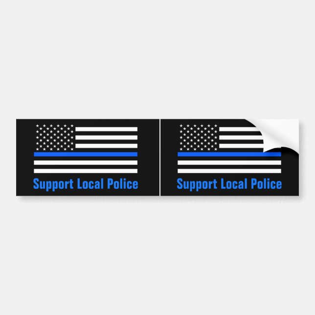Support Local Police Thin Blue Line Bumper Sticker (Front)