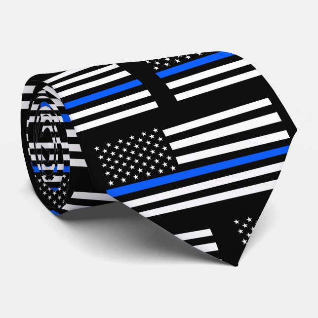 Support Local Police Thin Blue Line Neck Tie (Rolled)
