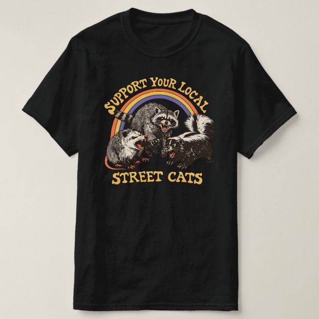 Support local street cats -Raccoon and Opossum Art T-Shirt (Design Front)