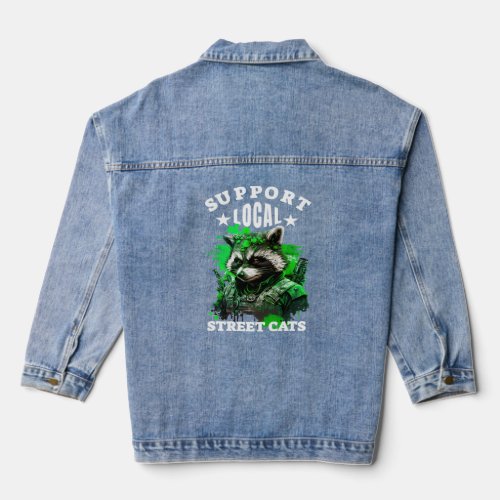 Support Local Street Cats  Solider Racoon  1  Denim Jacket