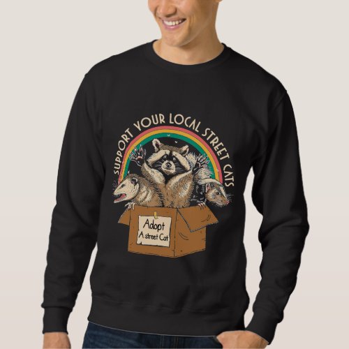 Support Local Street Cats Vintage Box Raccoon Opos Sweatshirt