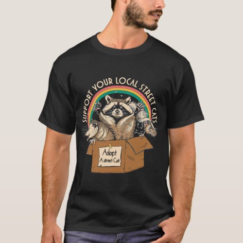 Support Local Street Cats Vintage Box Raccoon Opos T_Shirt