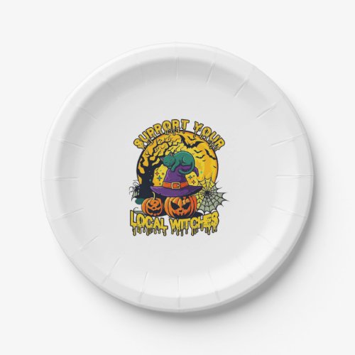 Support Local Witches Halloween Cat Witch Hat Pump Paper Plates