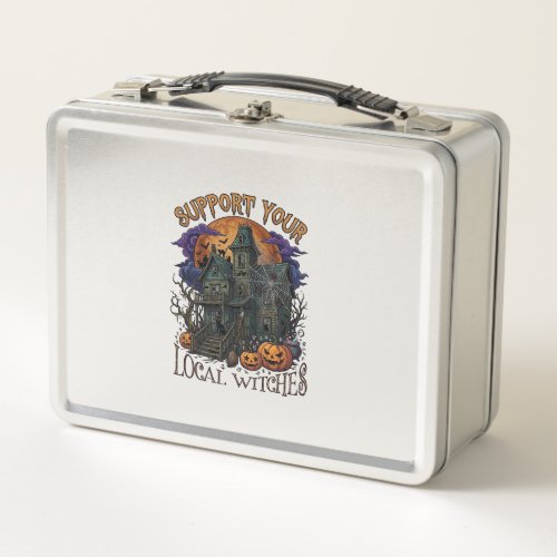 Support Local Witches Halloween Haunted House Pump Metal Lunch Box