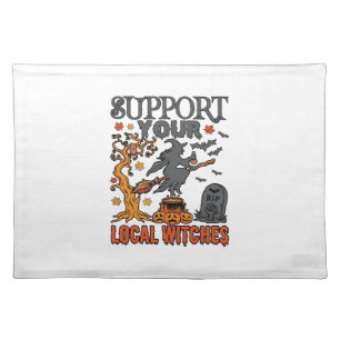 Support Local Witches Halloween Witch Cauldron Pum Cloth Placemat