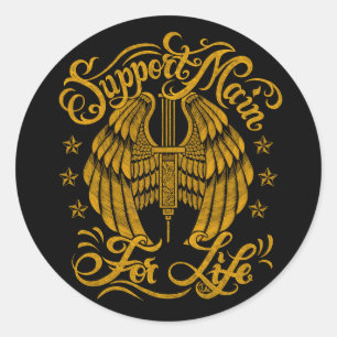 Support Main Grunge Yellow Needle Wings Classic Round Sticker