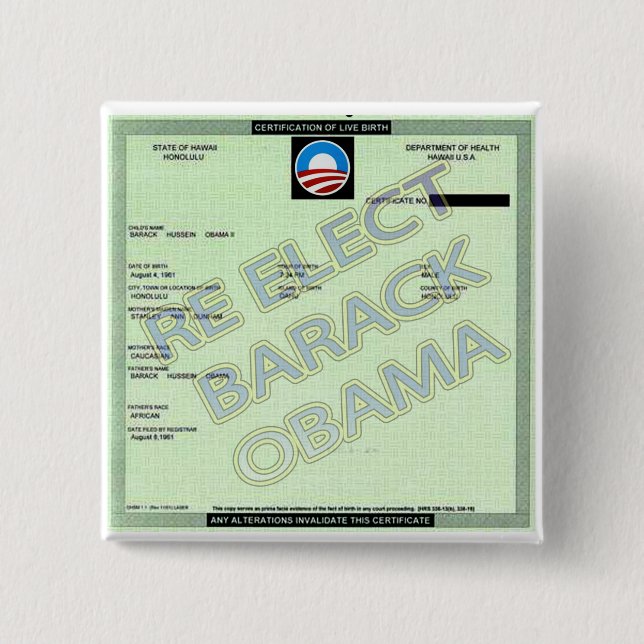 SUPPORT OBAMA BIRTH CERTIFICATE BUTTON (Front)