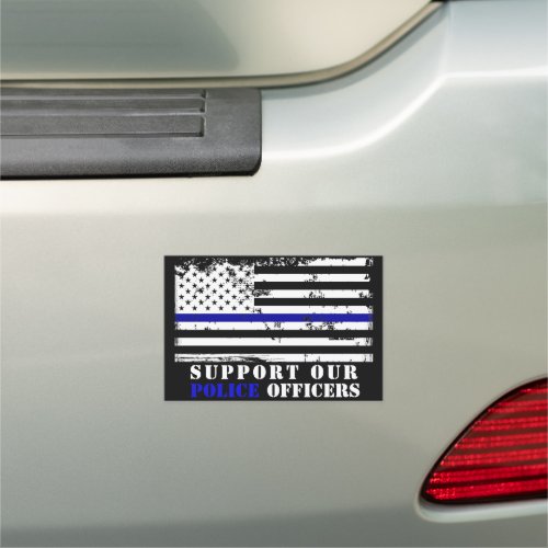 Support Our Police Officers Thin Blue Line US Flag Car Magnet