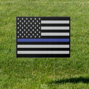Support Our Police US Flag Thin Blue Line Sign