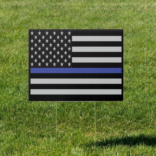 Support Our Police US Flag Thin Blue Line Sign (Insitu)