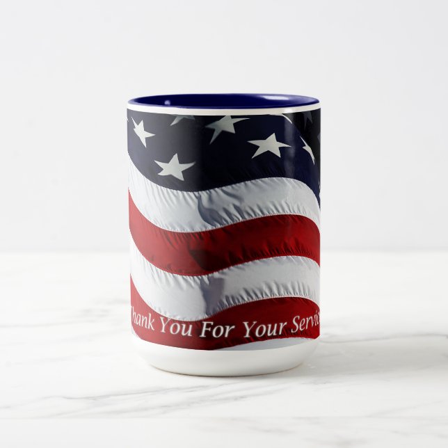 Support Our Troops American Flag Customizable Two-Tone Coffee Mug (Center)