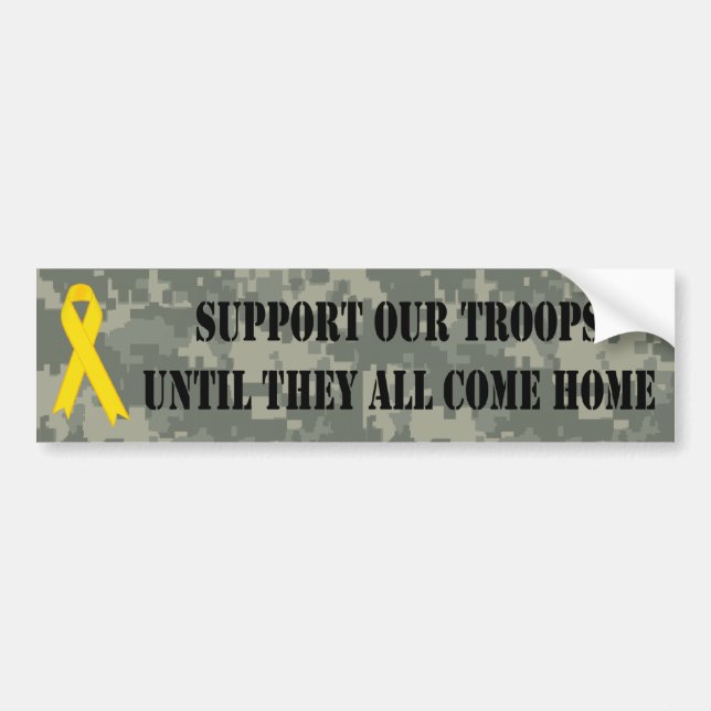 Support Our Troops (Camo and Yellow Ribbon) Bumper Sticker (Front)