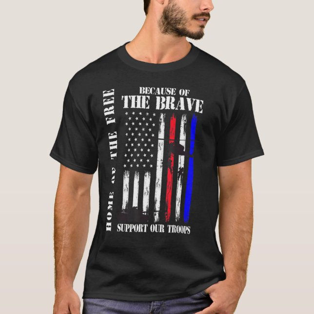 Support Our Troops Veterans Memorial Day Usa Flag  T-Shirt (Front)