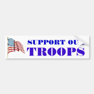 Support Our Troops Wording and USA American Flag Bumper Sticker
