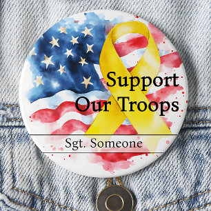 Support Our Troops Yellow Awareness Ribbon Large Button