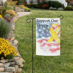 Support Our Troops Yellow Awareness Ribbon Large Garden Flag