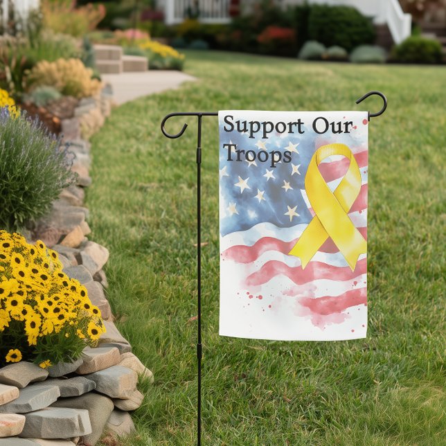 Support Our Troops Yellow Awareness Ribbon Large Garden Flag (Creator Uploaded)