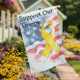 Support Our Troops Yellow Awareness Ribbon Large House Flag