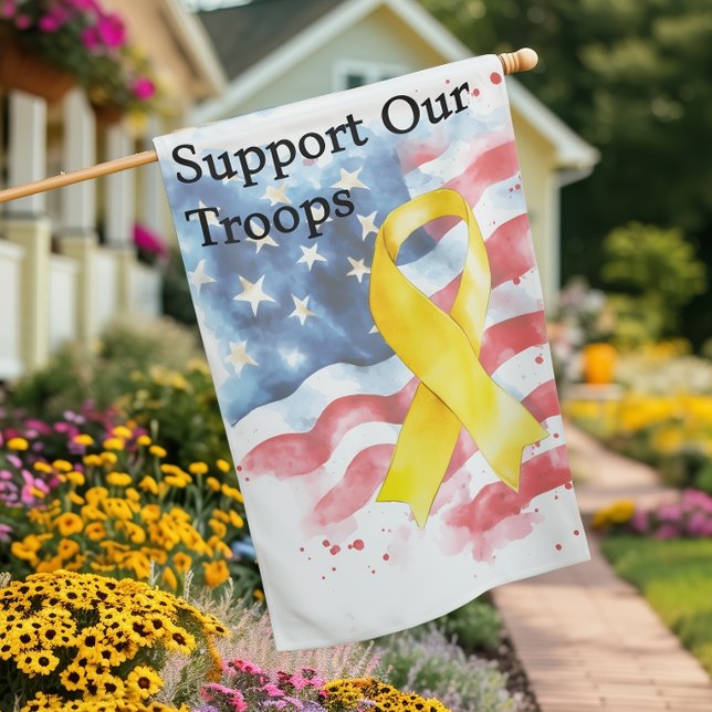 Support Our Troops Yellow Awareness Ribbon Large House Flag (Creator Uploaded)