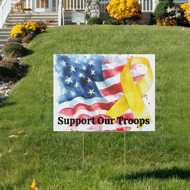 Support Our Troops Yellow Awareness Ribbon Yard Sign (Creator Uploaded)