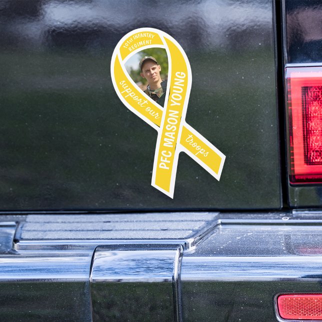 Support Our Troops Yellow Ribbon Photo & Name Car Magnet (Creator Uploaded)