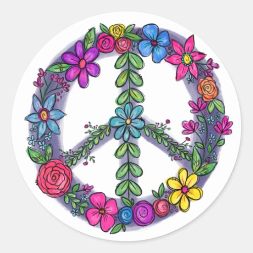Support Peace Sign Anti_War Flowers Classic Round Sticker