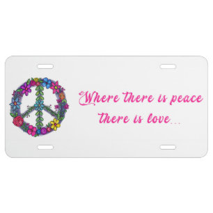 Support Peace Sign Anti-War Flowers License Plate
