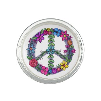 Support Peace Sign Anti-war Flowers Ring by Peace_Love_Always at Zazzle