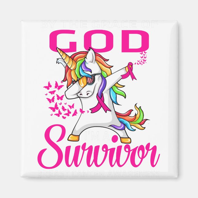 Support Pink Ribbon Grace God Survivor Breast Magnet (Front)