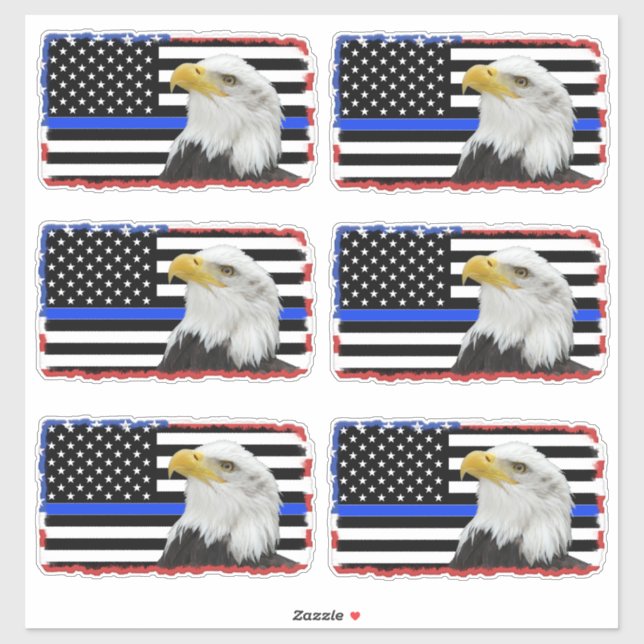 Support Police Eagle on US Flag Sticker (Sheet)