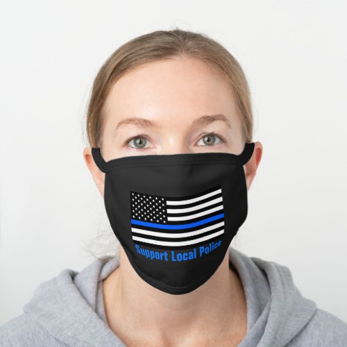 Support Police Officers Thin Blue Line Black Cotton Face Mask