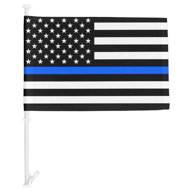 Support Police Officers Thin Blue Line Car Flag (Front)