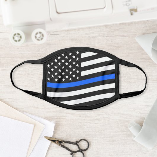 Support Police Officers Thin Blue Line Face Mask (Insitu)