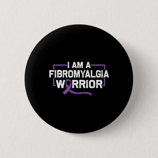 Support Purple Ribbon Warrior Of Fibromyalgia Awar Button (Front)