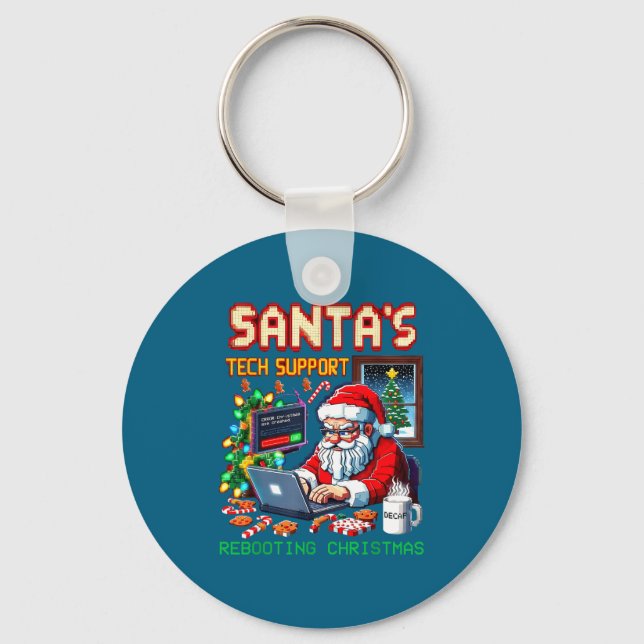 Support Santa's Pixel Tech Rebooting Keychain (Front)