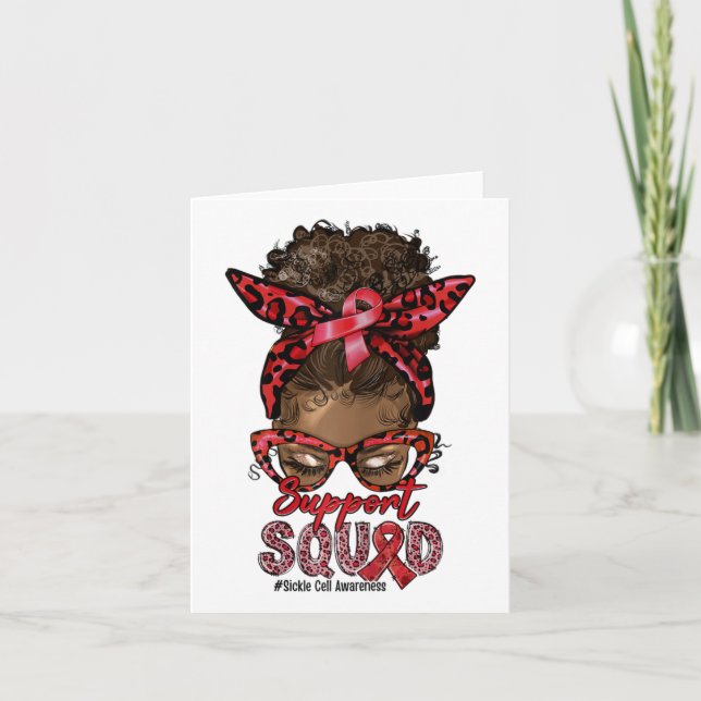 Support Squad Afro Messy Bun Leopard Sickle Cell A Card (Front)
